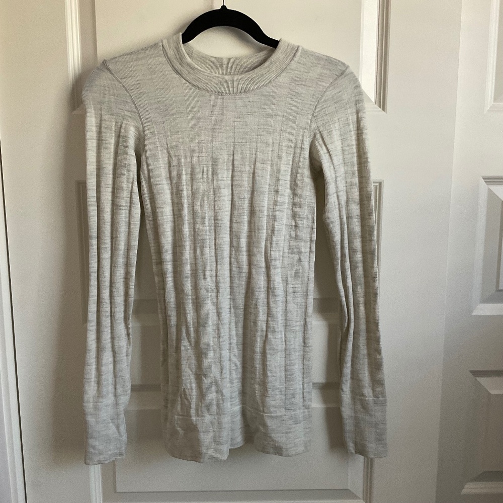 Athleta Ribbed Wool Blend Sweater -‎ Cream/Grey - Size XS